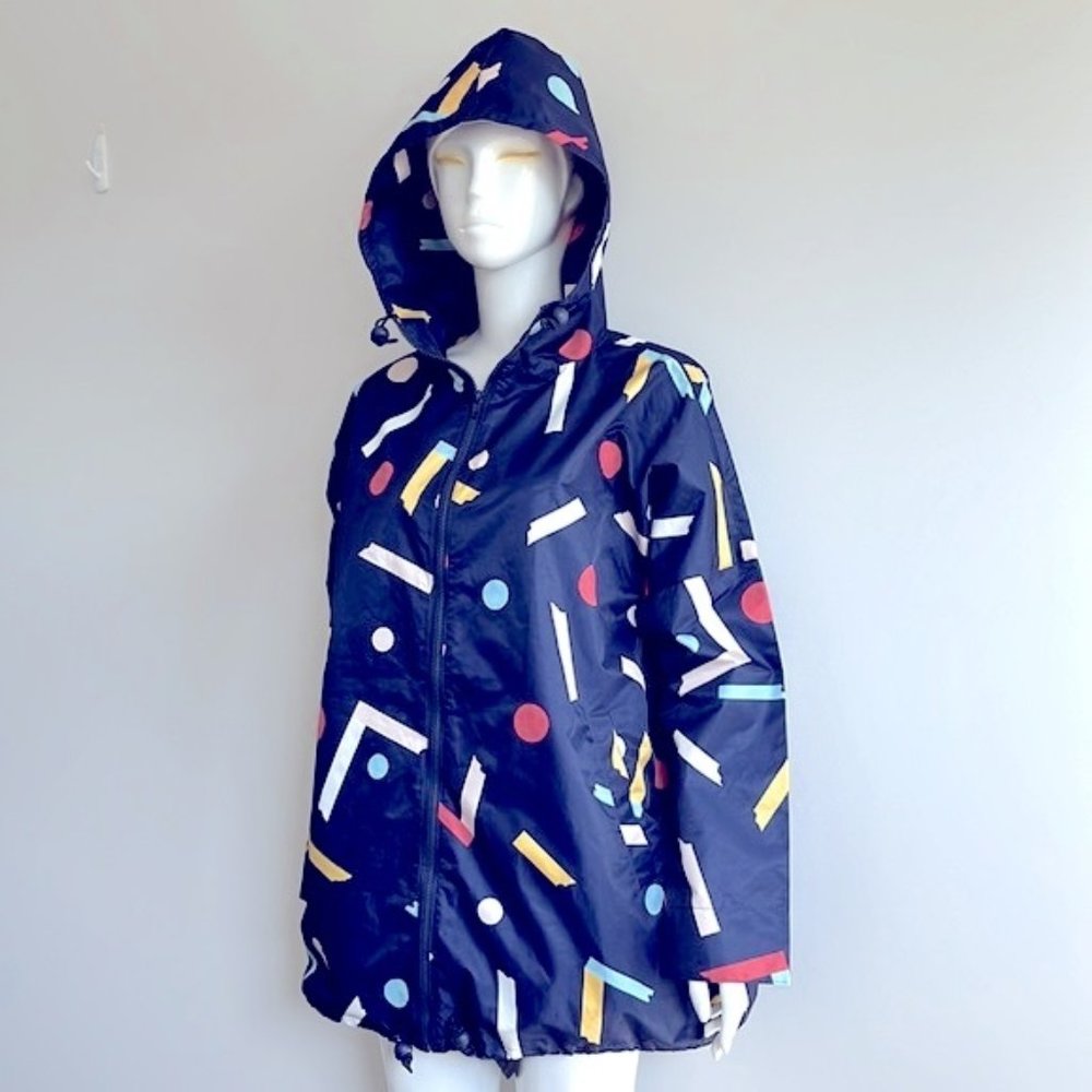 GORMAN by Mireira Ruiz. Spotlight Raincoat, In Blue Geometric Print